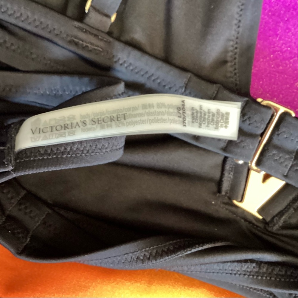 NWOT Victoria's Secret Black Bikini with Gold Accents L - Picture 11 of 11
